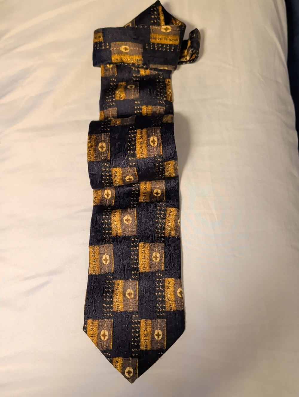 Ermenegildo Zegna Men's Neck Tie Silk DisegnoNavy and Gold Checkerboard Silk Tie